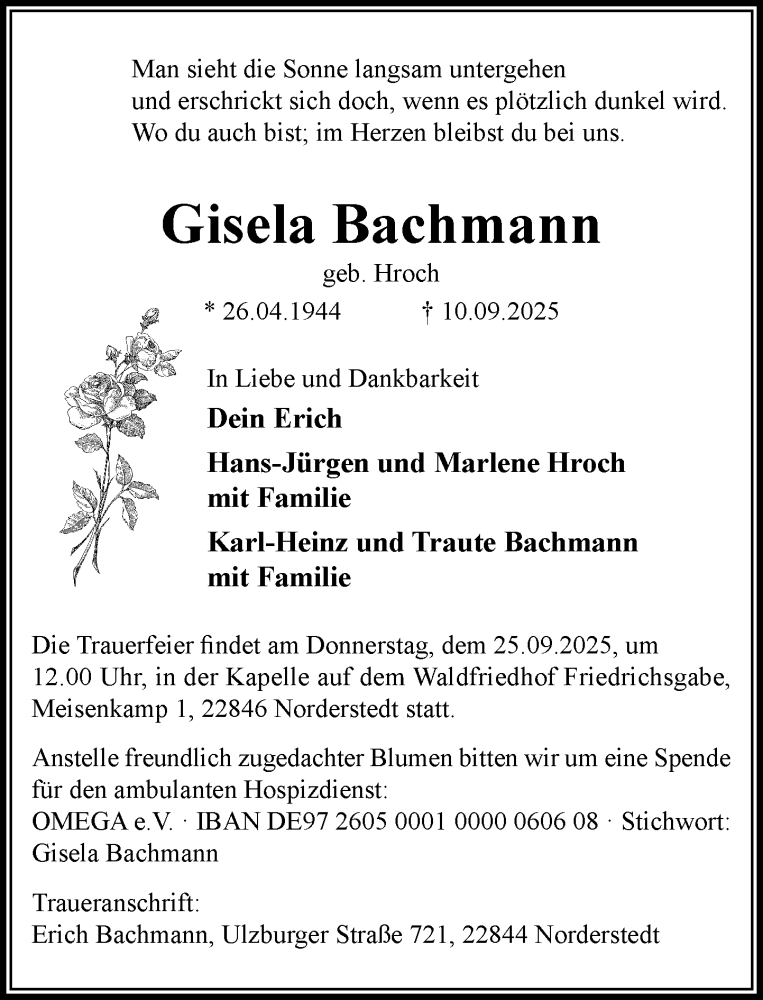  Traueranzeige für Gisela Bachmann vom 20.09.2025 aus Heimatspiegel