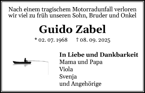 Traueranzeige von Guido Zabel von Husumer Nachrichten, Nordfriesland Tageblatt