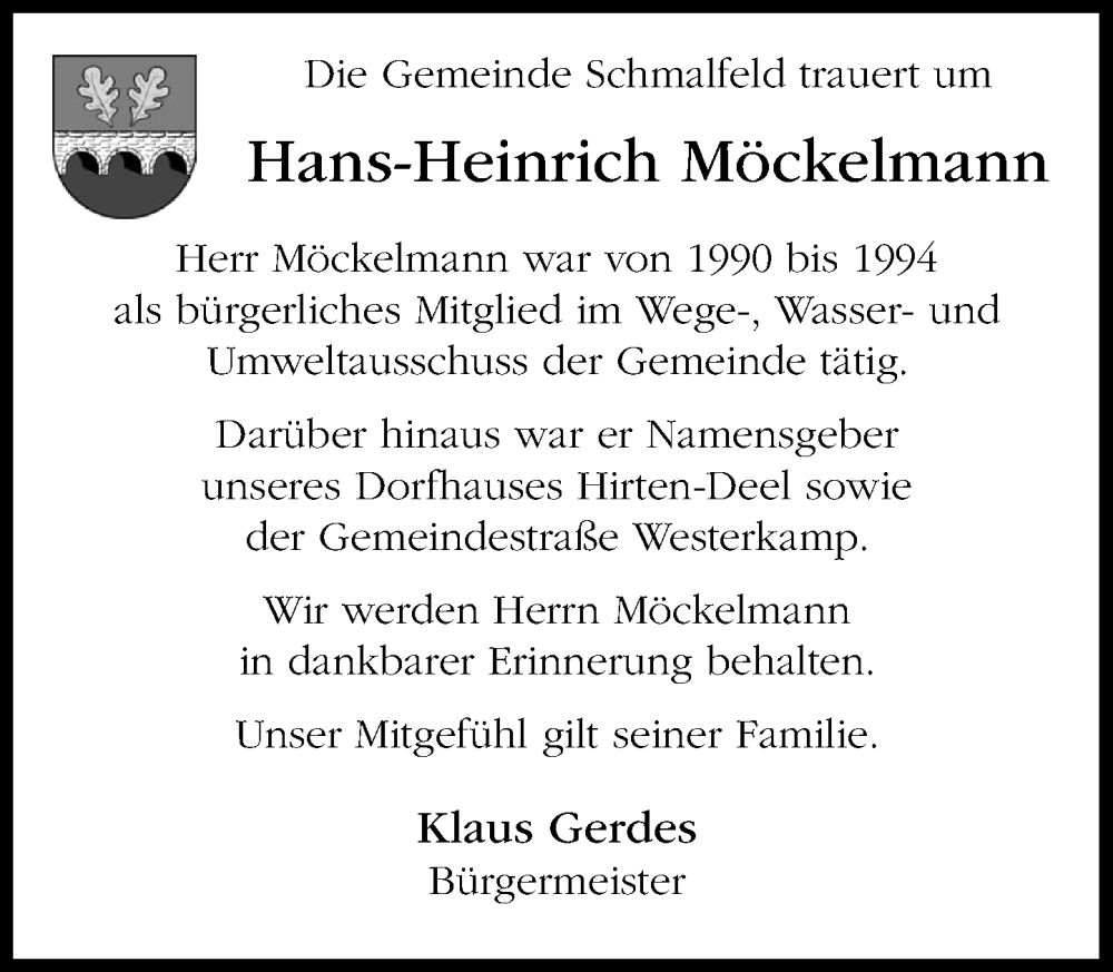  Traueranzeige für Hans-Heinrich Möckelmann vom 20.09.2025 aus Umschau