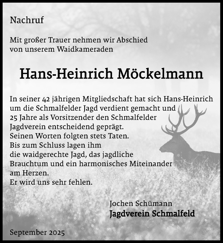  Traueranzeige für Hans-Heinrich Möckelmann vom 20.09.2025 aus Umschau