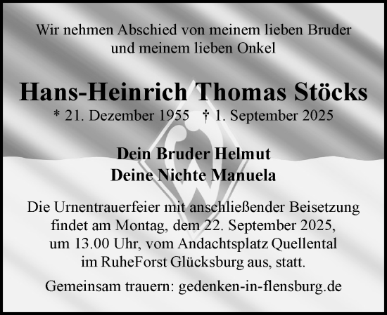Traueranzeige von Hans-Heinrich Thomas Stöcks von Flensburger Tageblatt
