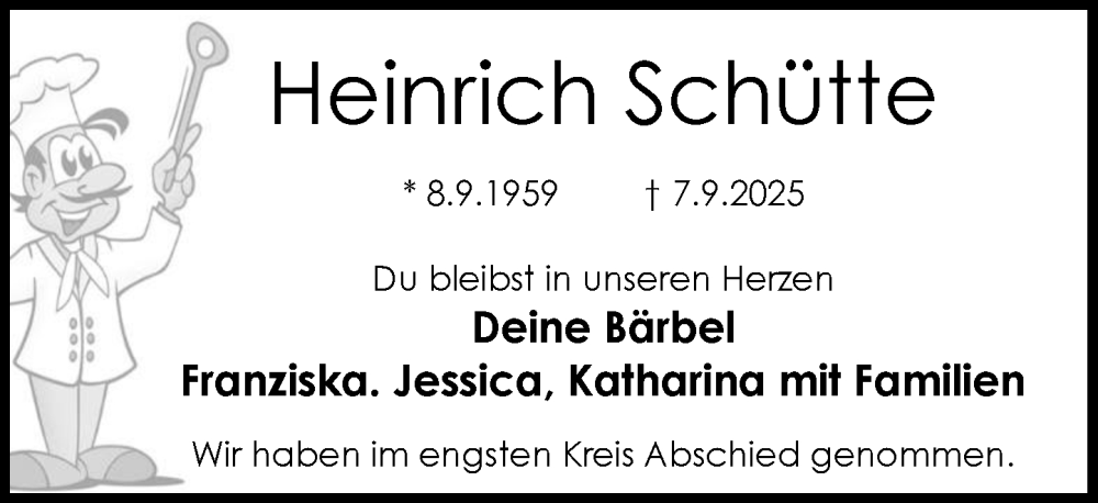  Traueranzeige für Heinrich Schütte vom 27.09.2025 aus MARKT Ratzeburg/Mölln