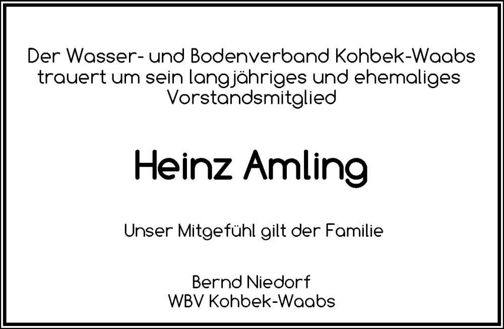  Traueranzeige für Heinz Amling vom 20.09.2025 aus Eckernförder Zeitung, Hallo Eckernförde