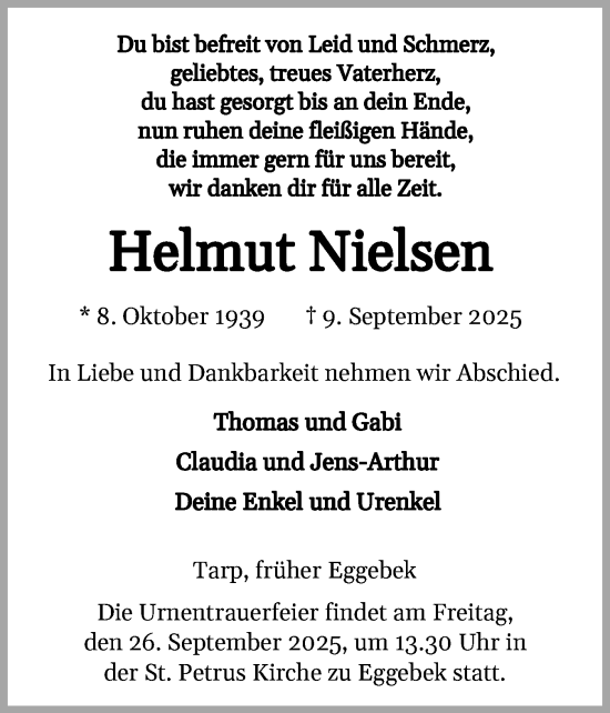 Traueranzeige von Helmut Nielsen von Flensburger Tageblatt