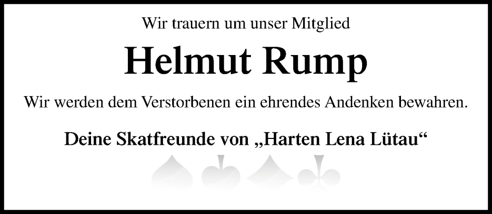  Traueranzeige für Helmut Rump vom 27.09.2025 aus Wochenend Anzeiger