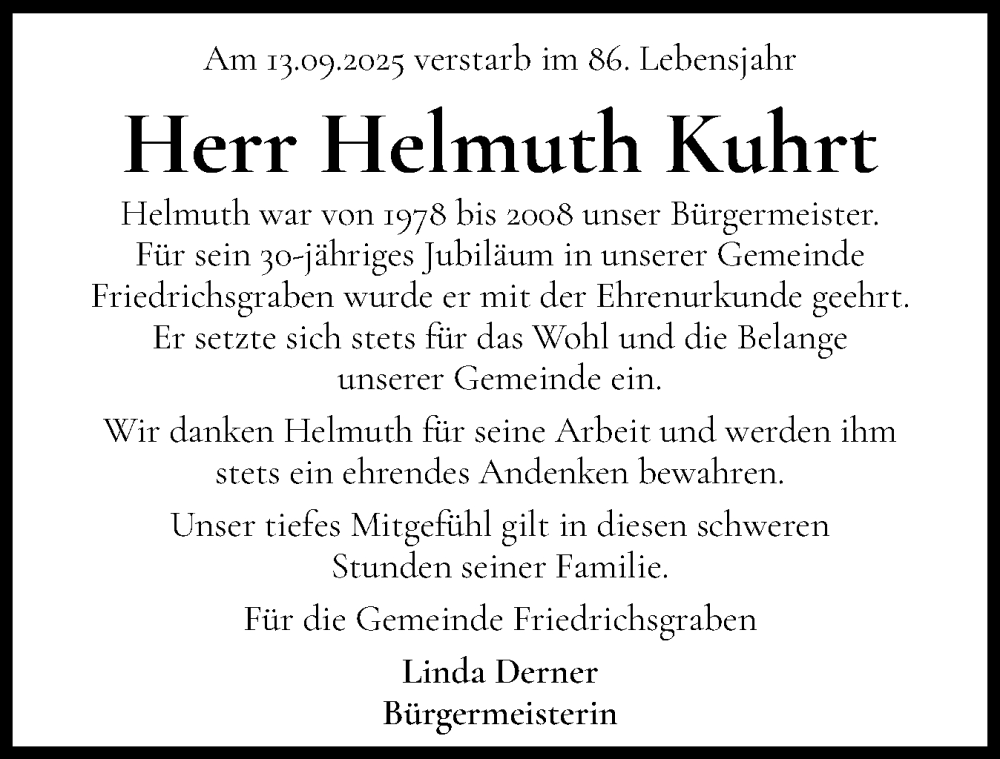  Traueranzeige für Helmuth Kuhrt vom 20.09.2025 aus Schleswig-Holsteinische Landeszeitung