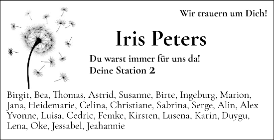 Traueranzeige von Iris Peters von Region Flensburg