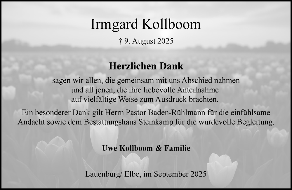  Traueranzeige für Irmgard Kollboom vom 06.09.2025 aus Wochenend Anzeiger