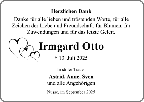 Traueranzeige von Irmgard Otto von MARKT Ratzeburg/Mölln