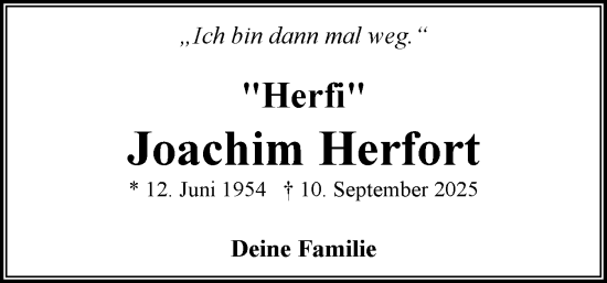 Traueranzeige von Joachim Herfort von Flensburger Tageblatt