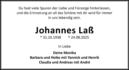 Traueranzeige von Johannes Lal von MARKT Ahrensburg/Bargteheide/Trittau und Stormarner Tageblatt