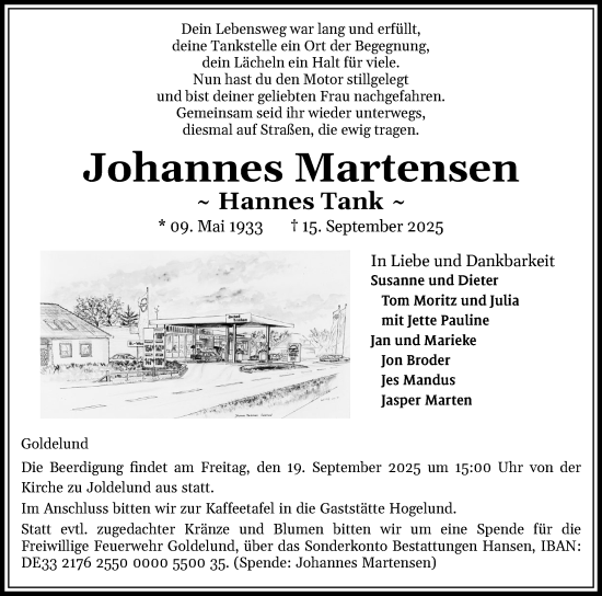 Traueranzeige von Johannes Martensen von Region Flensburg