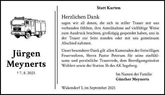 Traueranzeige von Jürgen Meynerts von MARKT Bad Oldesloe/Reinfeld und Stormarner Tageblatt