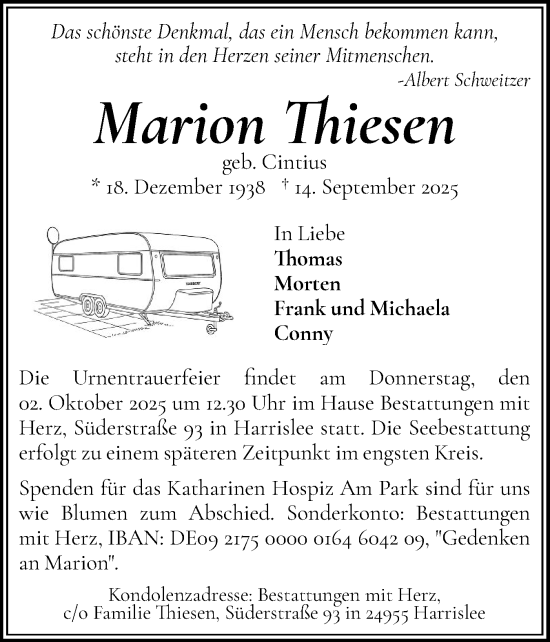 Traueranzeige von Marion Thiesen von Flensburger Tageblatt