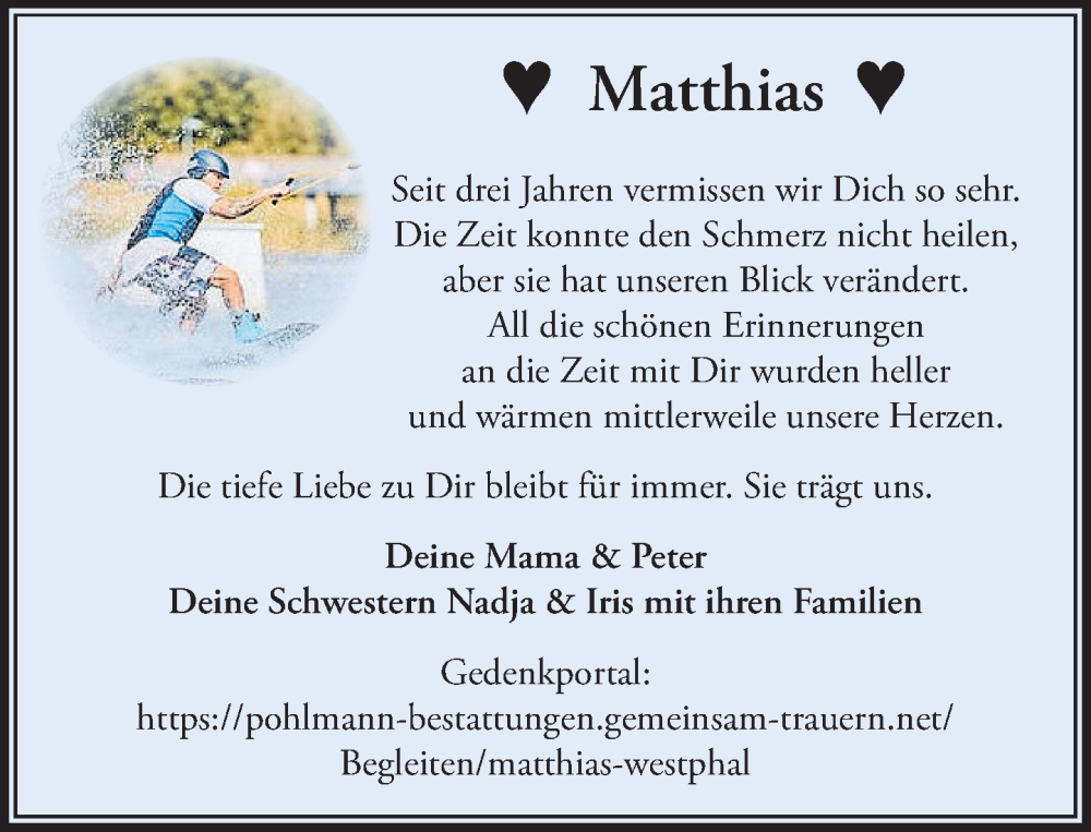  Traueranzeige für Matthias  vom 13.09.2025 aus Heimatspiegel