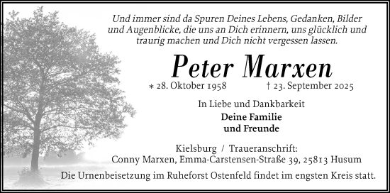 Traueranzeige von Peter Marxen von Husumer Nachrichten, Nordfriesland Tageblatt