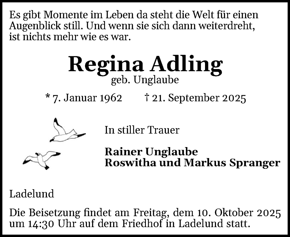  Traueranzeige für Regina Adling vom 27.09.2025 aus Die WochenSchau Gesamtausgabe