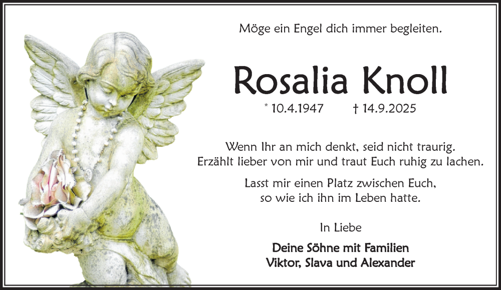 Traueranzeige für Rosalia Knoll vom 20.09.2025 aus Umschau