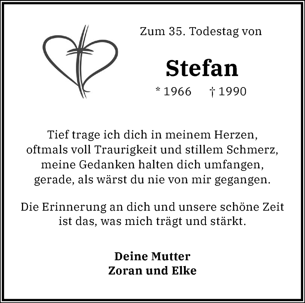  Traueranzeige für Stefan  vom 27.09.2025 aus Uetersener Nachrichten, Der tip am Wochenende