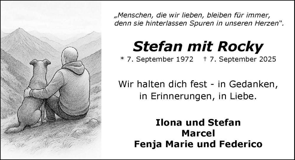  Traueranzeige für Stefan  vom 27.09.2025 aus MARKT Ratzeburg/Mölln