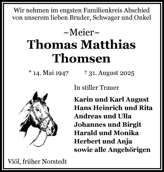 Traueranzeige von Thomas Matthias Thomsen von Husumer Nachrichten, Nordfriesland Tageblatt