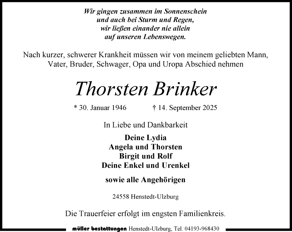  Traueranzeige für Thorsten Brinker vom 27.09.2025 aus Umschau