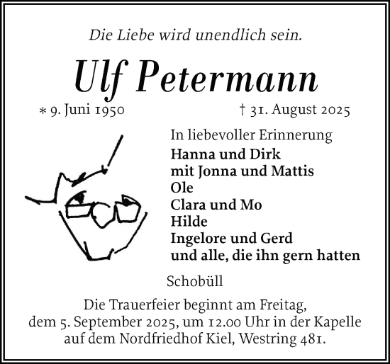 Traueranzeige von Ulf Petermann von Husumer Nachrichten, Nordfriesland Tageblatt