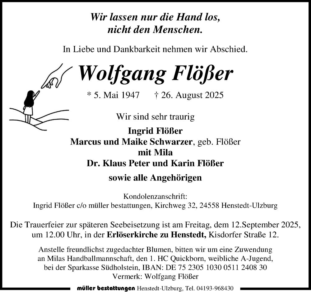  Traueranzeige für Wolfgang Flößer vom 06.09.2025 aus Umschau