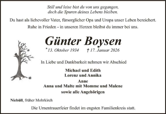 Traueranzeige von Günter Boysen 