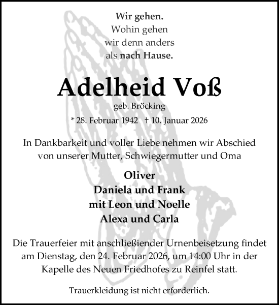 Traueranzeige von Adelheid Voß von MARKT Bad Oldesloe/Reinfeld und Stormarner Tageblatt