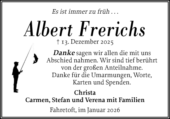 Traueranzeige von Albert Frerichs von Husumer Nachrichten, Nordfriesland Tageblatt