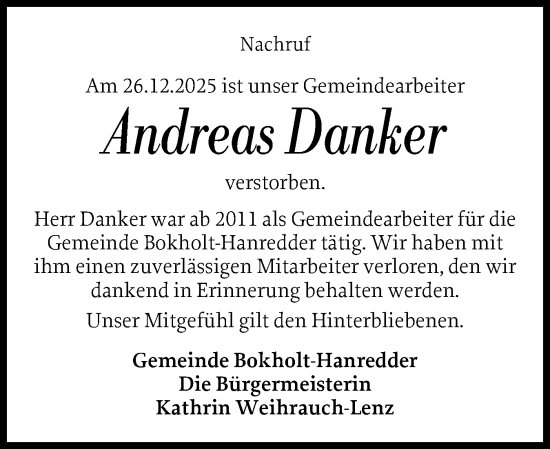 Traueranzeige von Andreas Danker von Elmshorner Nachrichten, Barmstedter Zeitung