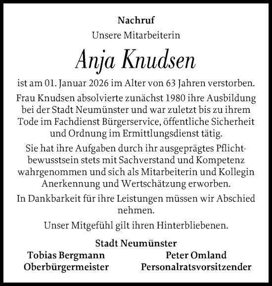 Traueranzeige von Anja Knudsen von Holsteinischer Courier