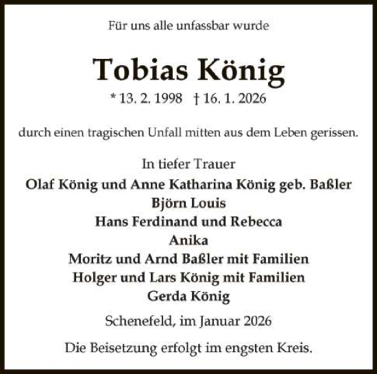 Traueranzeige von Tobias König 