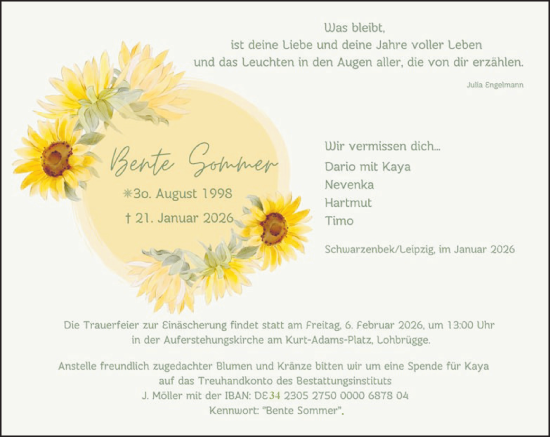 Traueranzeige von Berte Sommer von Wochenend Anzeiger