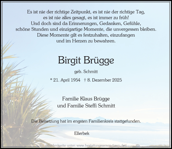 Traueranzeige von Birgit Brügge von Umschau