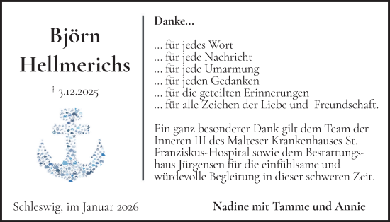 Traueranzeige von Björn Hellmerichs von Schleswiger Nachrichten, Schlei-Bote