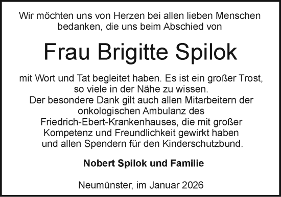 Traueranzeige von Brigitte Spilok von Holsteinischer Courier