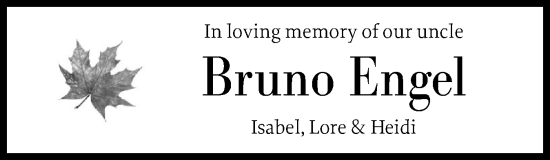 Traueranzeige von Bruno Engel von Holsteinischer Courier