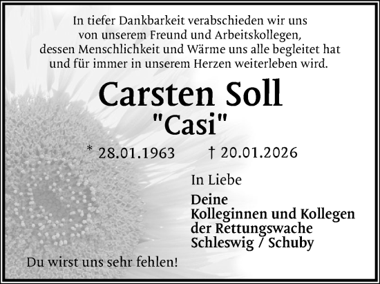 Traueranzeige von Carsten Soll von Region Flensburg
