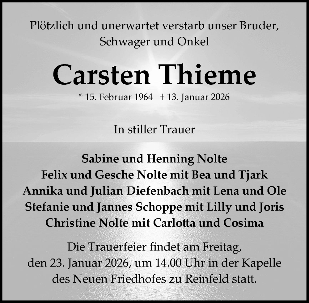  Traueranzeige für Carsten Thieme vom 17.01.2026 aus MARKT Bad Oldesloe/Reinfeld und Stormarner Tageblatt