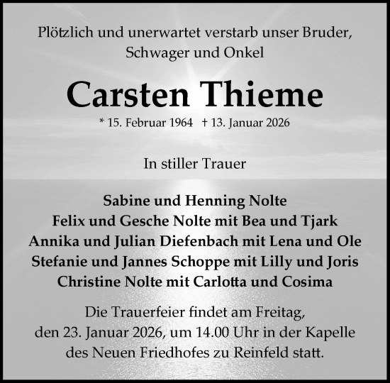 Traueranzeige von Carsten Thieme von MARKT Bad Oldesloe/Reinfeld und Stormarner Tageblatt