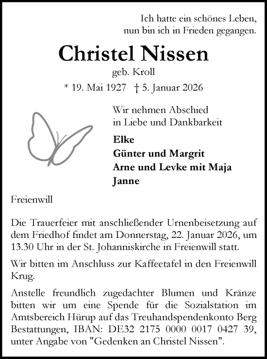 Traueranzeige von Christel Nissen von Flensburger Tageblatt