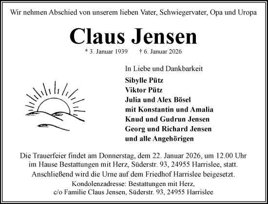 Traueranzeige von Claus Jensen von Flensburger Tageblatt