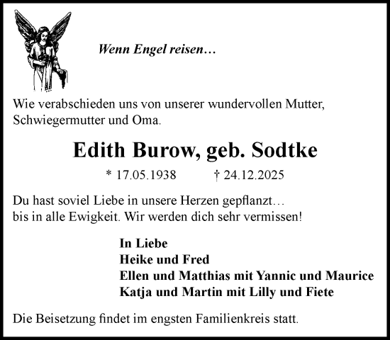 Traueranzeige von Edith Burow von Wochenend Anzeiger