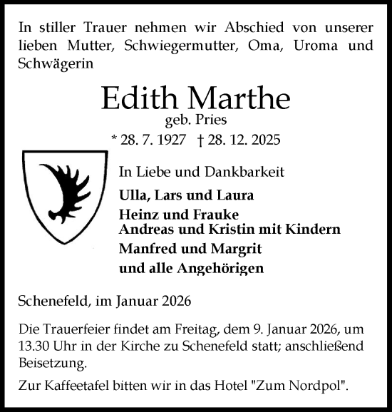 Traueranzeige von Edith Marthe Pries von Norddeutsche Rundschau, Wilstersche Zeitung, Glückstädter Fortuna
