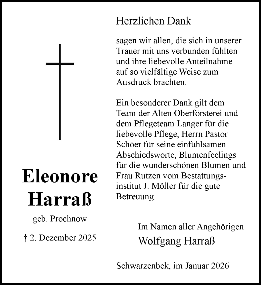 Traueranzeige für Eleonore Harraß vom 03.01.2026 aus Wochenend Anzeiger
