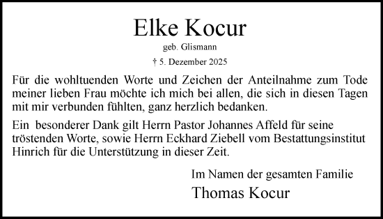 Traueranzeige von Elke Kocur von Uetersener Nachrichten, Der tip am Wochenende