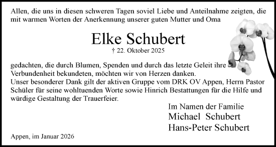 Traueranzeige von Elke Schubert von Region Pinneberg und tip Pinneberg