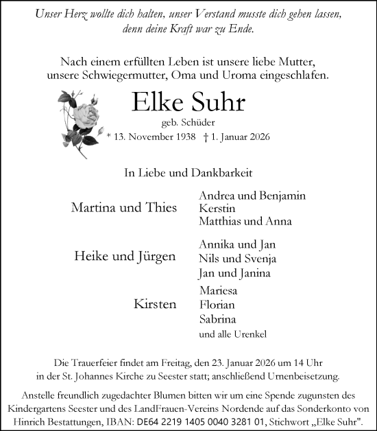 Traueranzeige von Elke Suhr von Elmshorner Nachrichten, Barmstedter Zeitung